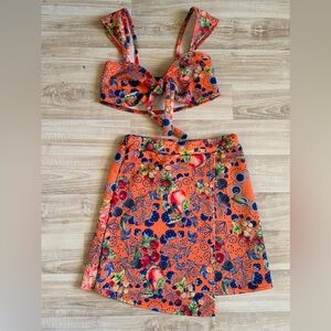PrettyLittleThing Orange Floral & Berry Bikini Top